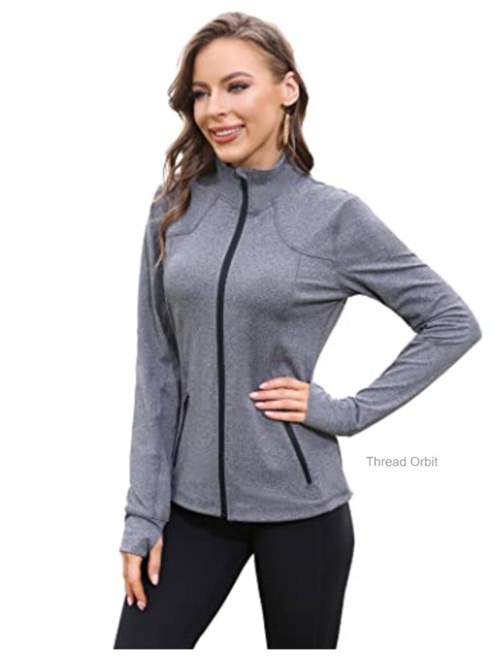 Womens Full Zip Athletic Yoga Workout Track Jacket Thumbholes Fitted